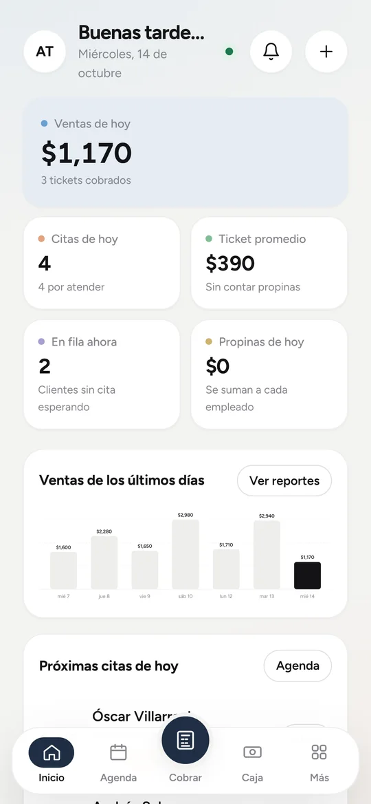 Inicio de Zurex One con ventas y citas del día
