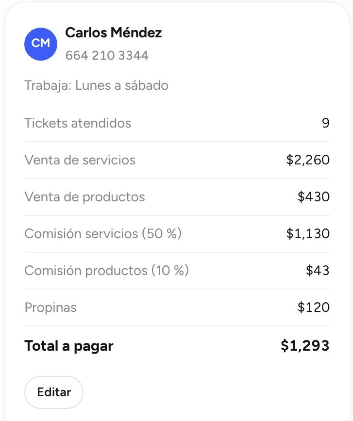 Comisiones de un empleado en Zurex One